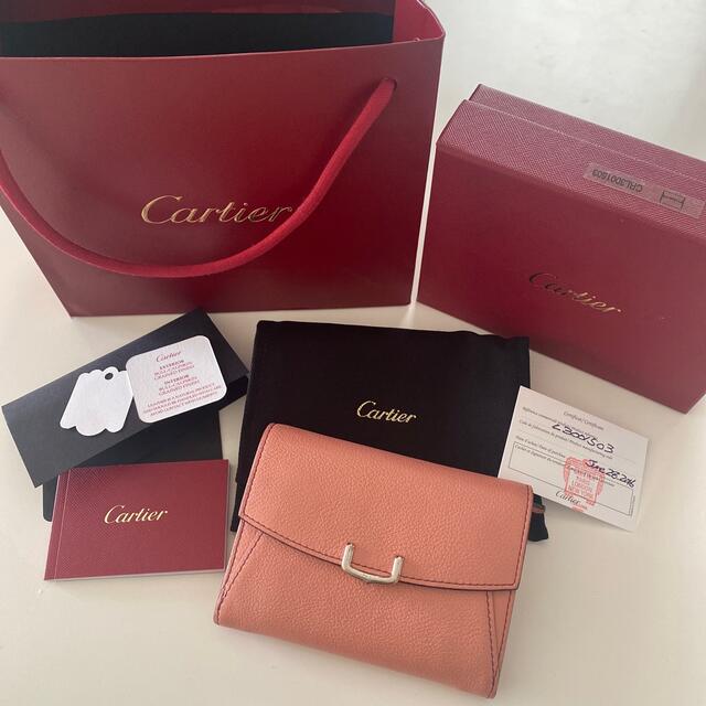 カルティエ cartier ウォレット 折りたたみ財布　ピンクベージュ　ミニ財布