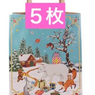 カルディ(KALDI)のKALDI クリスマス限定バッグ　カルディショップ袋　5枚　未使用　お値下げ(ショップ袋)