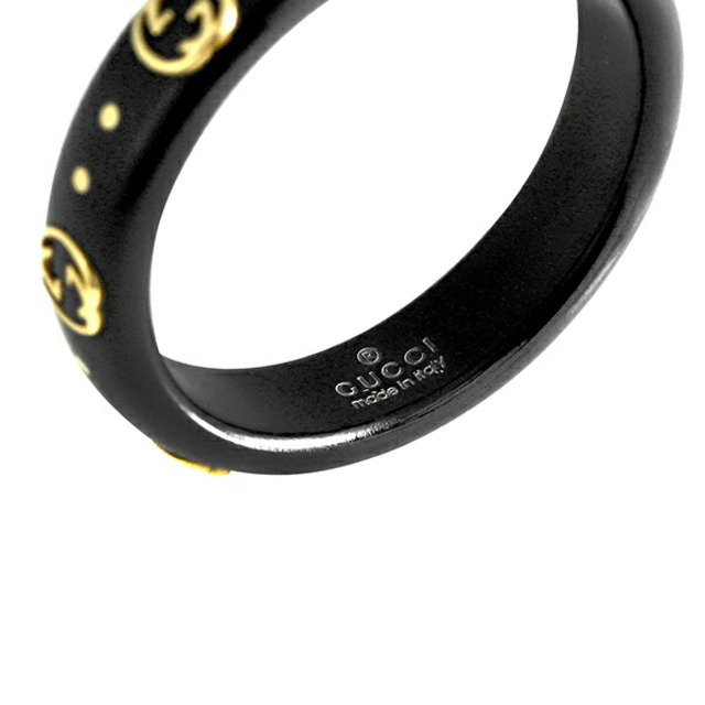 Gucci(グッチ)の新品 グッチ GUCCI リング アイコン ブラック 黒 ゴールド BLACK ＃11 レディースのアクセサリー(リング(指輪))の商品写真