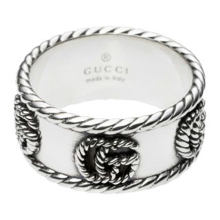 グッチ(Gucci)の新品 グッチ GUCCI リング ダブルG シルバー 銀 ブラック 黒 SILVER ＃10(リング(指輪))