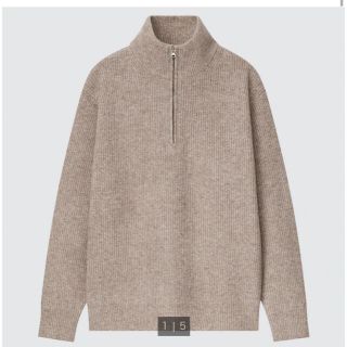 ユニクロ(UNIQLO)のスフレヤーンハーフジップセーター　ベージュ　メンズ　レディース(ニット/セーター)