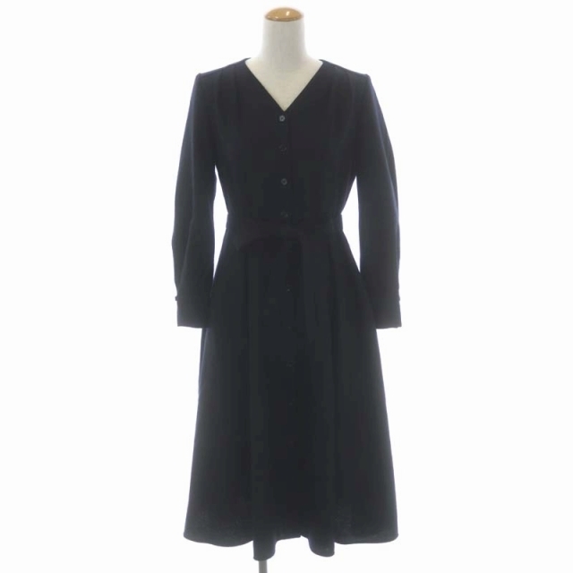 アナイ 19AW ウールジョーゼットVネックワンピース ロング フレア タック-