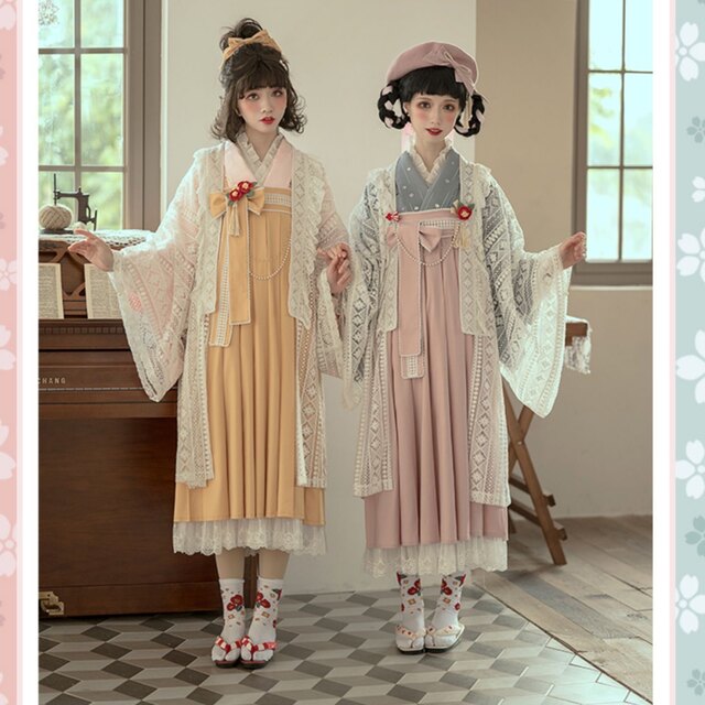 ロリータ服 NyaNya 和風 ロング丈ジャンパースカート プリーツ リボン