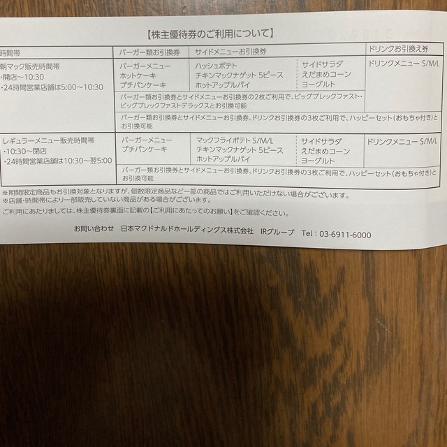 マクドナルド 株主優待券 チケットの優待券/割引券(フード/ドリンク券)の商品写真