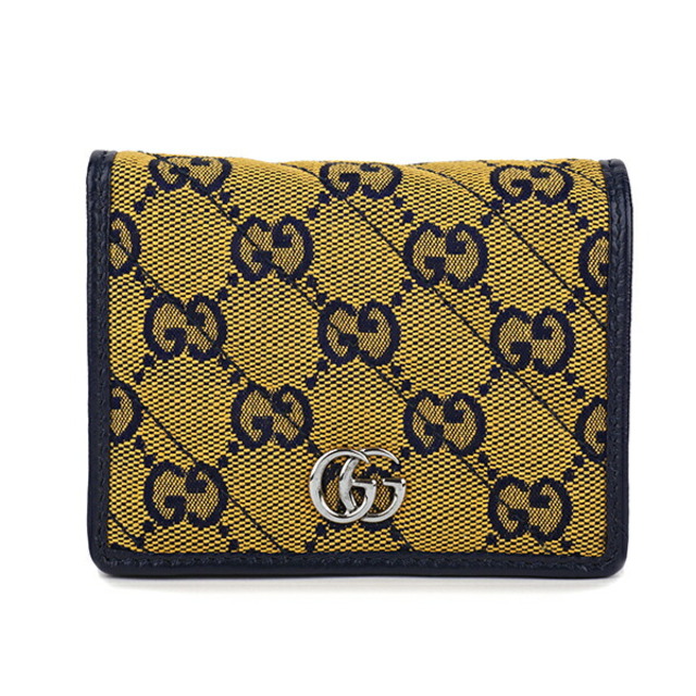 超新作】 Gucci 新品 グッチ GUCCI カードケース GGマーモント ネイビー 紺 イエロー 黄 名刺入れ+定期入れ 