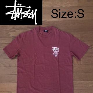 ステューシー(STUSSY)の(海外限定) Stussy ワールドツアー スクリプトロゴTシャツ ワインレッド(Tシャツ/カットソー(半袖/袖なし))