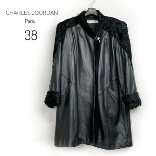 シャルルジョルダン(CHARLES JOURDAN)のレザーコート　38　日本製　ブラック系　黒　ヴィンテージ　皮革(その他)