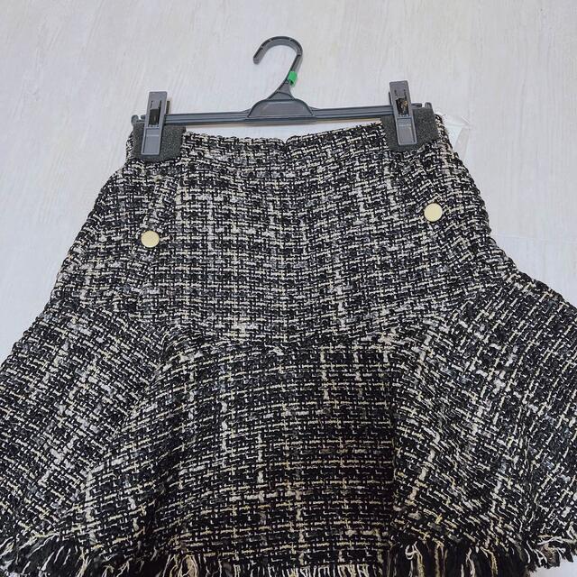完売商品】フリンジツイードスカート BLK - ミニスカート