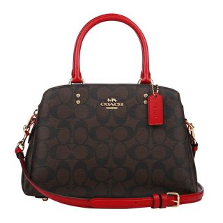 コーチ(COACH)の新品 コーチ COACH ハンドバッグ ミニ リリー キャリーオール ブラウン 茶 レッド 赤(ハンドバッグ)