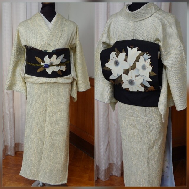 かなり美品!絞り着物 八掛手描き柄入り-