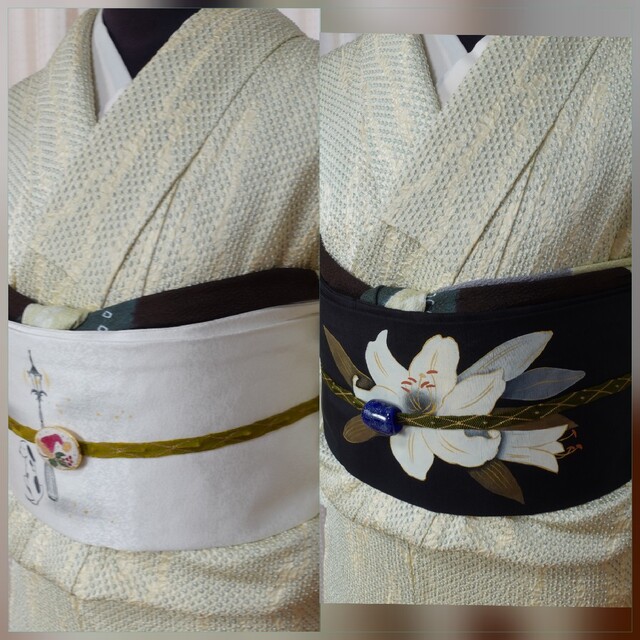 かなり美品!絞り着物 八掛手描き柄入り-