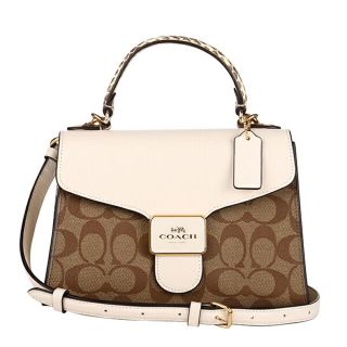 コーチ(COACH)の新品 コーチ COACH ショルダーバッグ カラーブロック スネーク エンボスド ペッパー サッチェル ベージュ ホワイト ゴールド(ショルダーバッグ)