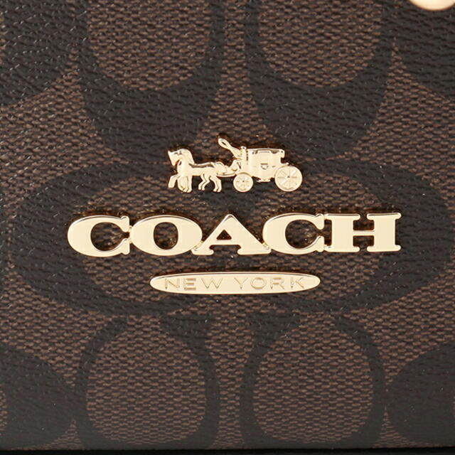 美品 COACH コーチ シグネチャー PVC ゴールド 金ロゴ 茶トートバッグ