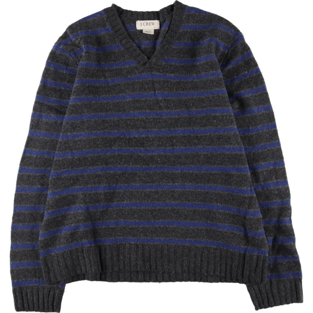 ジェイクルー J.Crew Vネック ボーダー柄 ウールニットセーター メンズL /eaa296865