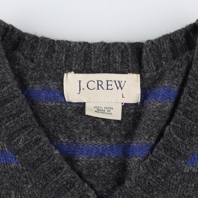 ジェイクルー J.Crew Vネック ボーダー柄 ウールニットセーター メンズL /eaa296865