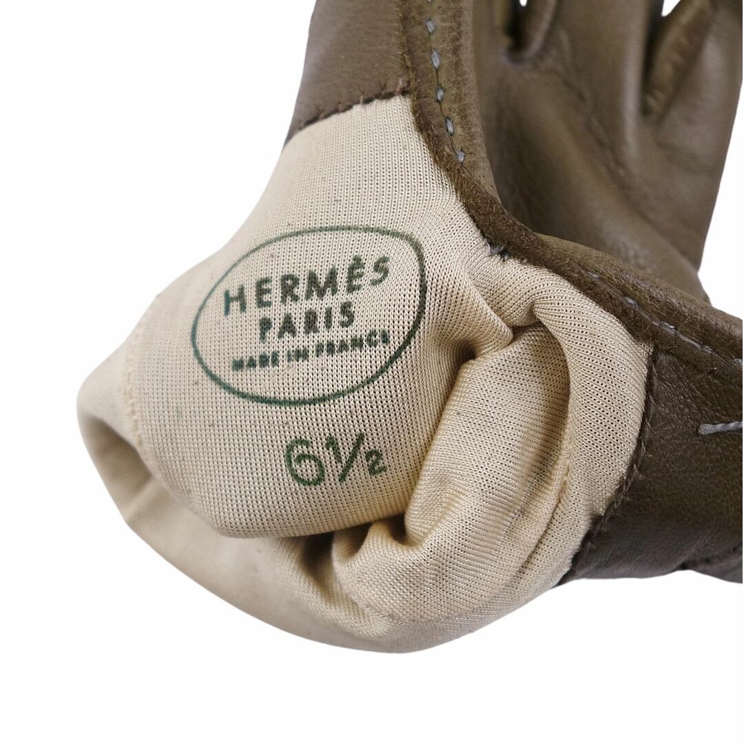 エルメス HERMES 手袋 グローブ Hロゴ ラムスキン チェーン レザー レディース フランス製 6.5 ブラウン 3