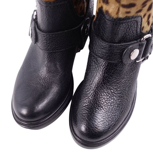 miumiu(ミュウミュウ)の未使用 ミュウミュウ miumiu ブーツ エンジニアブーツ ハラコ レザー レオパード ロング レディース シューズ 靴 36(23cm相当) ブラック レディースの靴/シューズ(ブーツ)の商品写真