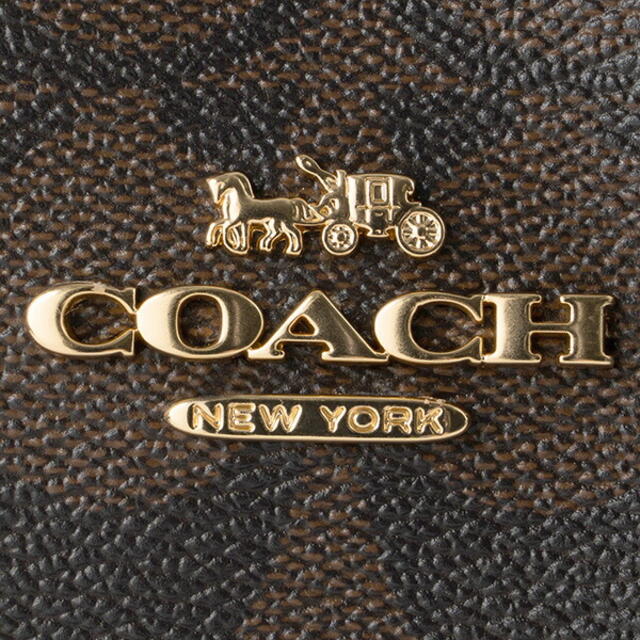 美品 COACH コーチ シグネチャー PVC ゴールド 金ロゴ 茶トートバッグ