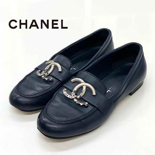 予約 CHANEL ネイビーレザー ココマーク ローファー tdh-latinoamerica.de