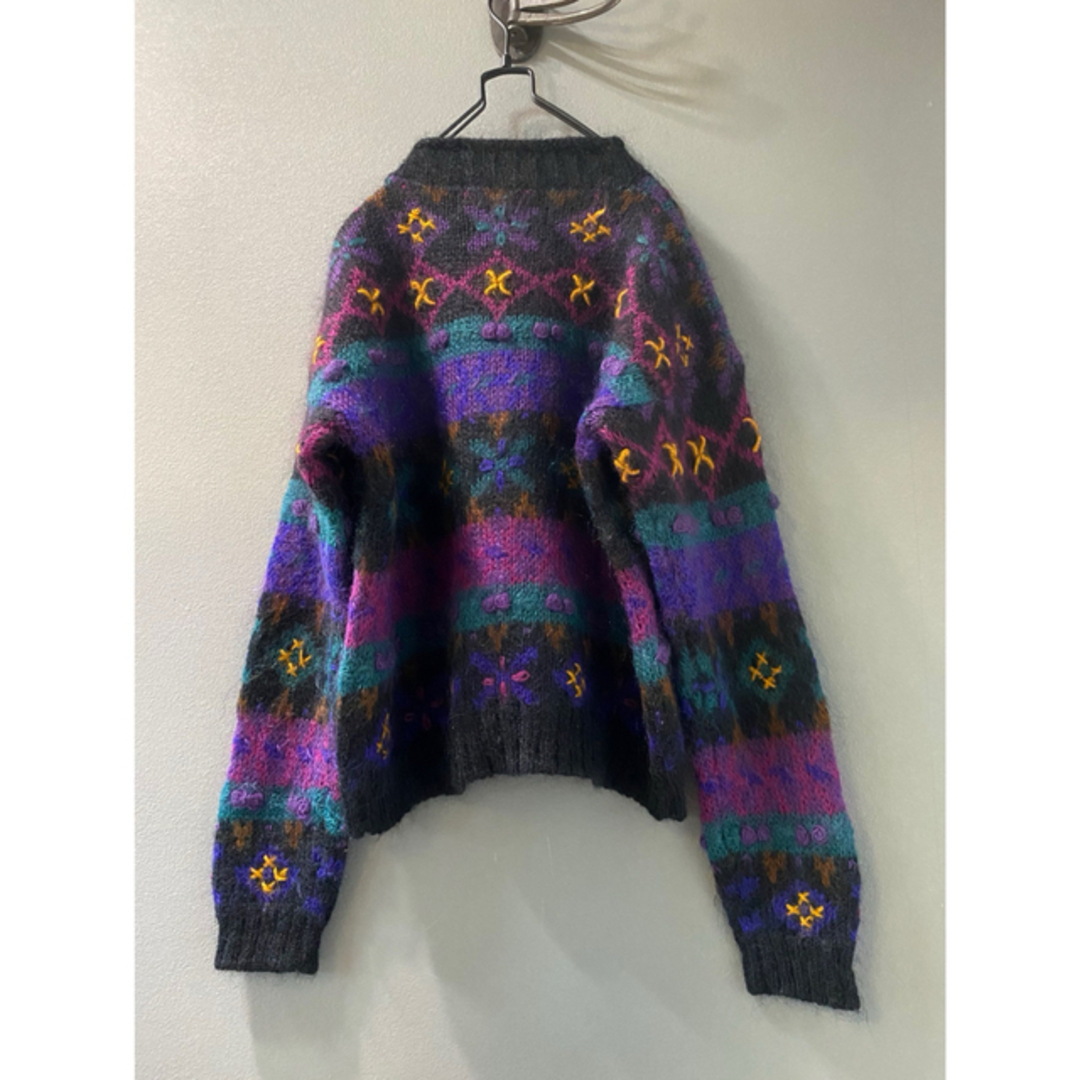 古着 ビンテージ 80s ザックリ モヘア ニット 総柄 ネイティブ 希少 美品-