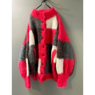 ビンテージ  70s ハンドメイド モヘア ニットXXL カーディガン 希少美品(カーディガン)