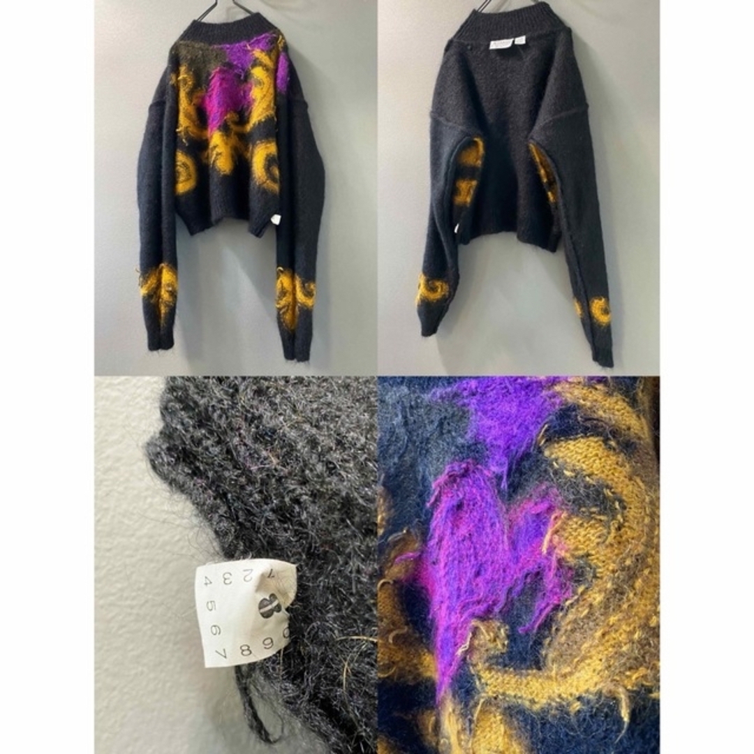 ビンテージ 80s 花柄 丈短め 黒 モヘア ニット セーター 希少 美品