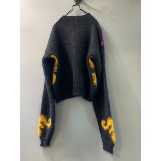 ビンテージ 80s 花柄 丈短め 黒 モヘア ニット セーター 希少 美品