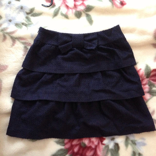 レッセパッセ(LAISSE PASSE)の値下げ☆紺色リボン付きツイードスカート(ひざ丈スカート)