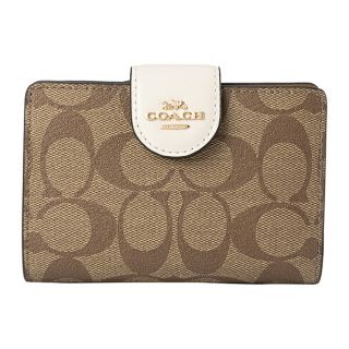 コーチ(COACH)の新品 コーチ COACH 2つ折り財布 ミディアム コーナー ジップ ウォレット ベージュ ホワイト ゴールド(財布)