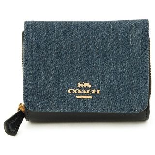 新品 コーチ COACH 3つ折り財布 スモール トライフォールド ウォレット ブルー 青