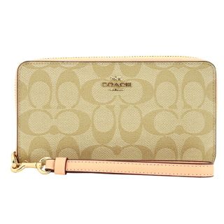 コーチ(COACH)の新品 コーチ COACH 長財布(ラウンドファスナー) ロング ジップ アラウンド ウォレット ベージュ ピンク ゴールド(財布)