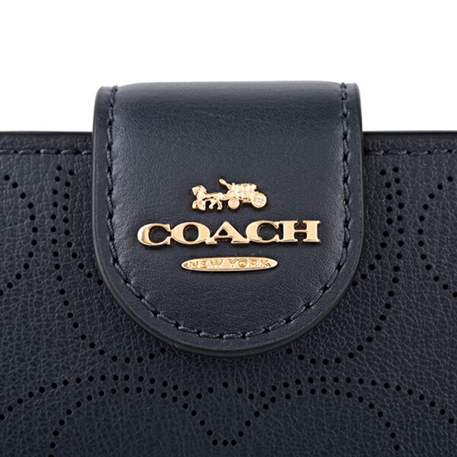 COACH(コーチ)の新品 コーチ COACH 2つ折り財布 レザー パーフォレーテッド ミディアム コーナー ジップ ウォレット 紺 ネイビー レディースのファッション小物(財布)の商品写真