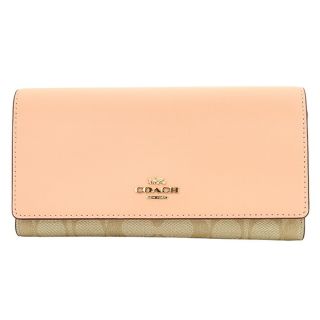 コーチ(COACH)の新品 コーチ COACH 長財布 スリム トライフォールド ウォレット ベージュ ピンク ゴールド(財布)