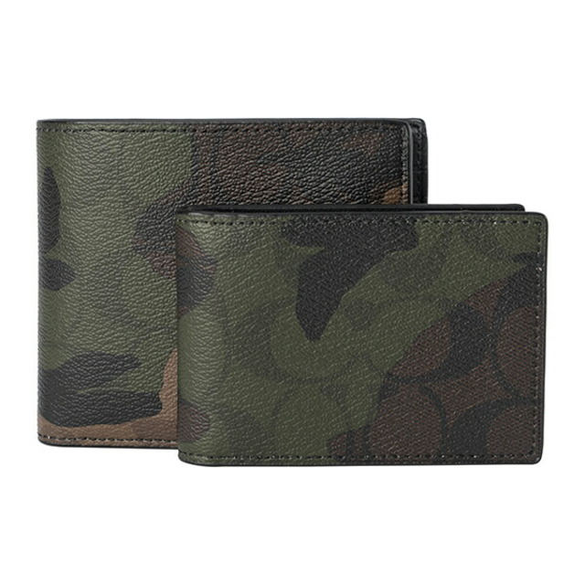 COACH(コーチ)の新品 コーチ COACH 2つ折り財布 3 IN 1 WALLET WITH CAMO PRINT グリーン 緑 メンズのファッション小物(折り財布)の商品写真