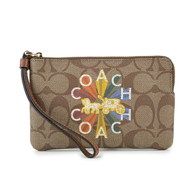 COACH(コーチ)の新品 コーチ COACH カードケース RADIAL RAINBOW LOGO コーナージップ ブラウン 茶 レディースのファッション小物(名刺入れ/定期入れ)の商品写真