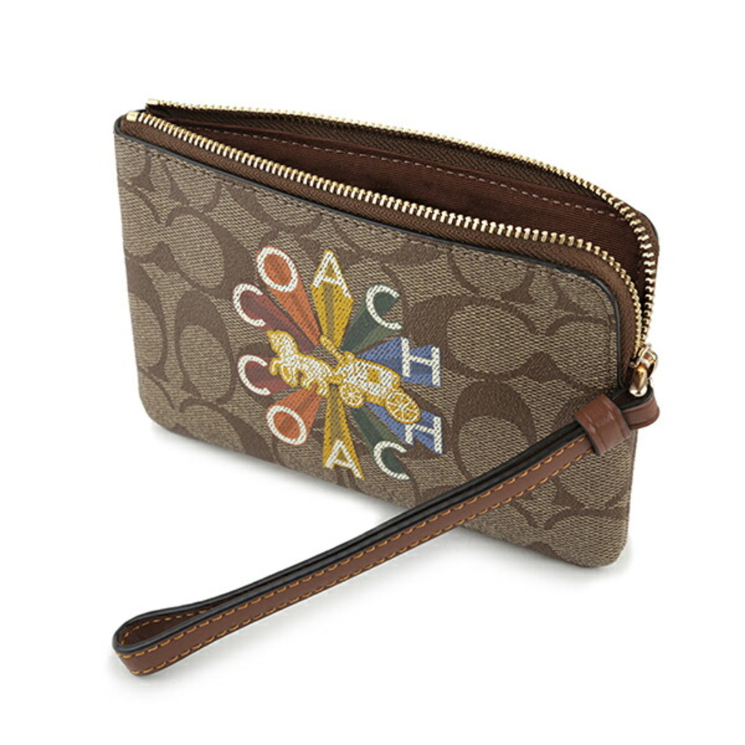 新品 コーチ COACH カードケース RADIAL RAINBOW LOGO コーナージップ ブラウン 茶