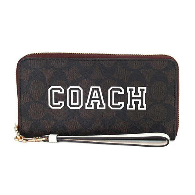 新品 コーチ COACH 長財布(ラウンドファスナー) ロング ジップ アラウンド ウォレット ヴァーシティ モチーフ ブラウン チョークマルチ