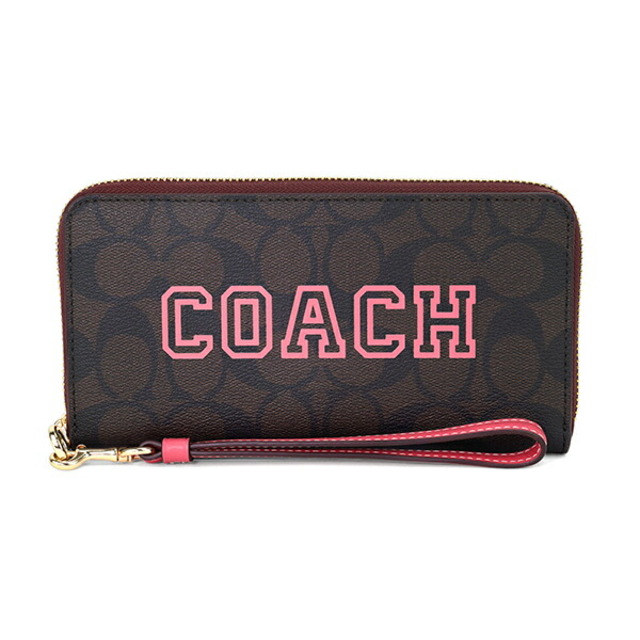 新品 コーチ COACH 長財布(ラウンドファスナー) ロング ジップ アラウンド ウォレット ヴァーシティ モチーフ ブラウン ウォーターメロン |  フリマアプリ ラクマ