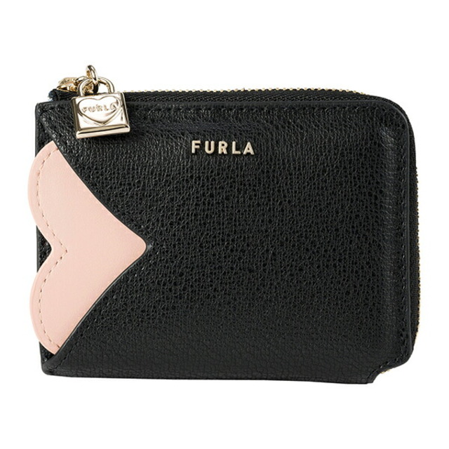 約H10×W65本体重量新品 フルラ FURLA 2つ折り財布 ラブリー S COMPACT WALLET ブラック 黒 ピンク