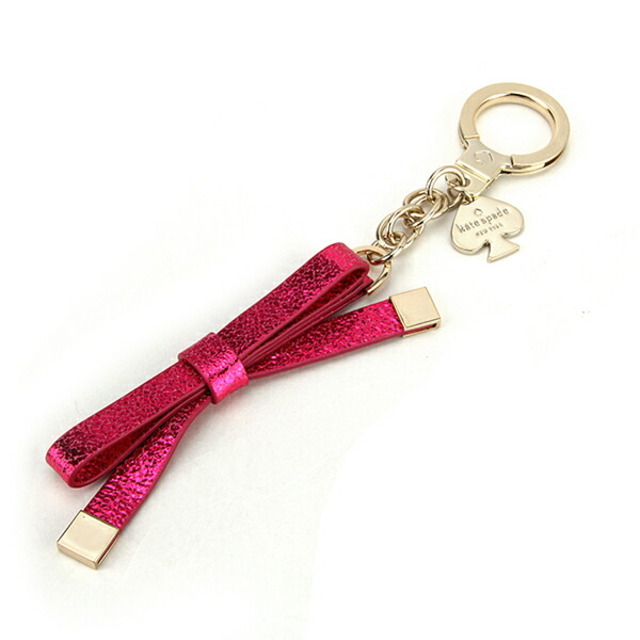 約175×28モチーフ新品 ケイトスペード kate spade キーホルダー METALLIC LEATHER BOW KEYCHAIN ピンク