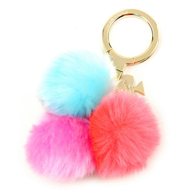 新品 ケイトスペード kate spade キーホルダー TRIPLE POM POM ピンクマルチ