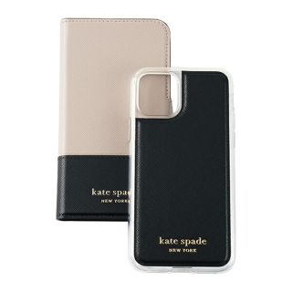 新品 ケイトスペード kate spade スマートフォンケース マグネティック フォリオ ウォームベージュ/ブラック