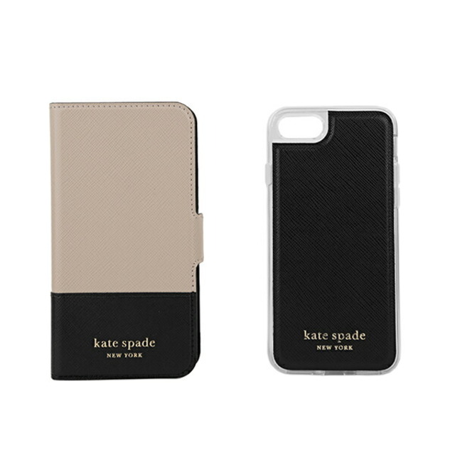 kate spade new york(ケイトスペードニューヨーク)の新品 ケイトスペード kate spade スマートフォンケース SPENCER MAGNETIC FOLIO ウォームベージュ/ブラック スマホ/家電/カメラのスマホアクセサリー(iPhoneケース)の商品写真