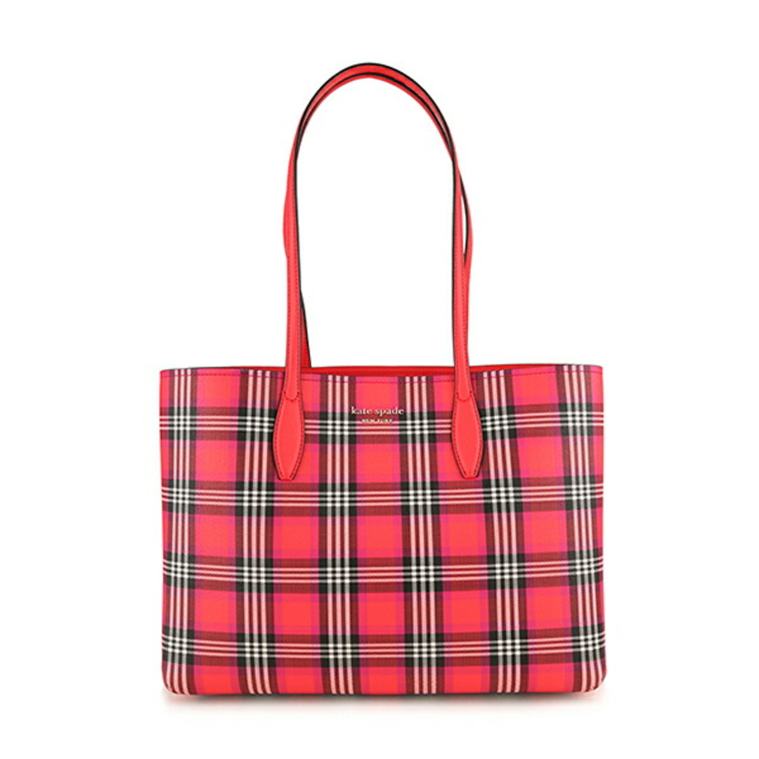 kate spade new york(ケイトスペードニューヨーク)の新品 ケイトスペード kate spade トートバッグ FOLIAGE PLAID LARGE TOTE レッドマルチ レディースのバッグ(トートバッグ)の商品写真