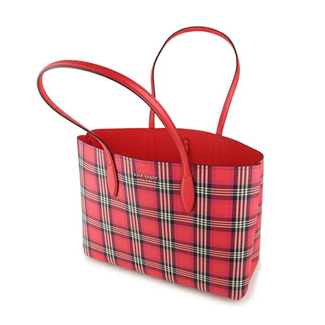 kate spade new york(ケイトスペードニューヨーク)の新品 ケイトスペード kate spade トートバッグ FOLIAGE PLAID LARGE TOTE レッドマルチ レディースのバッグ(トートバッグ)の商品写真