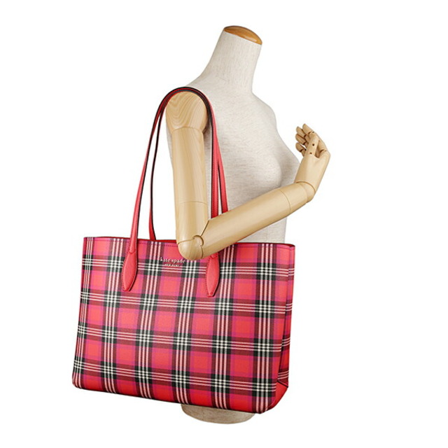 kate spade new york(ケイトスペードニューヨーク)の新品 ケイトスペード kate spade トートバッグ FOLIAGE PLAID LARGE TOTE レッドマルチ レディースのバッグ(トートバッグ)の商品写真