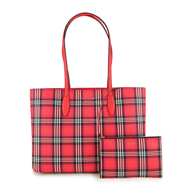 kate spade new york(ケイトスペードニューヨーク)の新品 ケイトスペード kate spade トートバッグ FOLIAGE PLAID LARGE TOTE レッドマルチ レディースのバッグ(トートバッグ)の商品写真