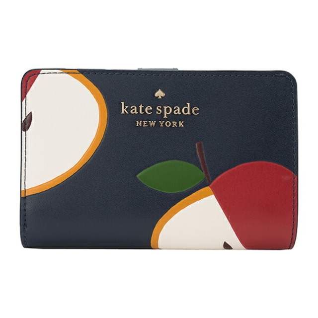 新品 ケイトスペード kate spade 2つ折り財布 MEDIUM COMPARTMENT BIFOLD WALLET ブルーマルチレザースナップ式開閉内側