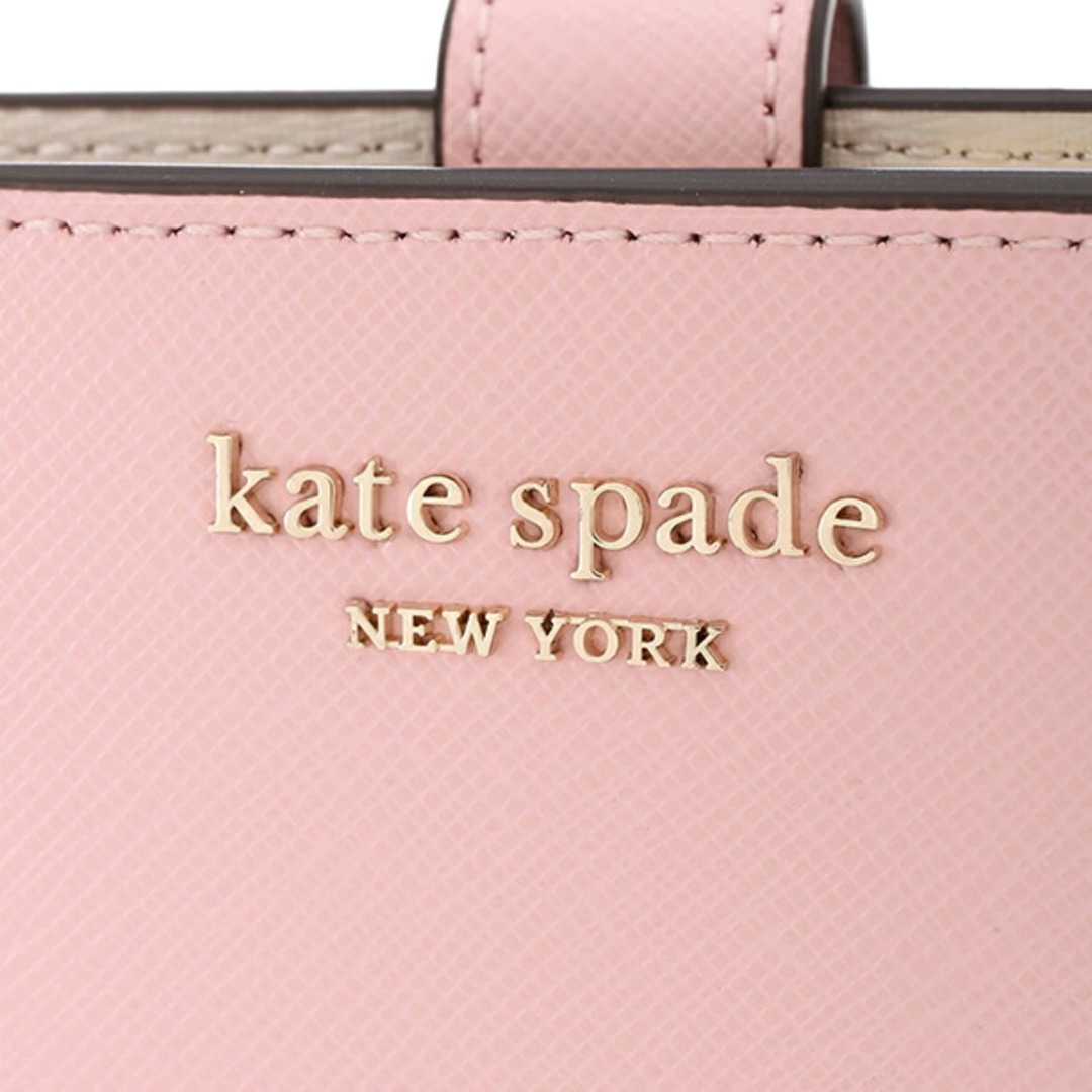 新品 ケイトスペード kate spade 2つ折り財布 コンパクト ウォレット チュチュピンク/クリスプリネン牛床革スナップ式開閉内側