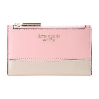 新品 ケイトスペード kate spade 2つ折り財布 コンパクト ウォレット チュチュピンク/クリスプリネン牛床革スナップ式開閉内側